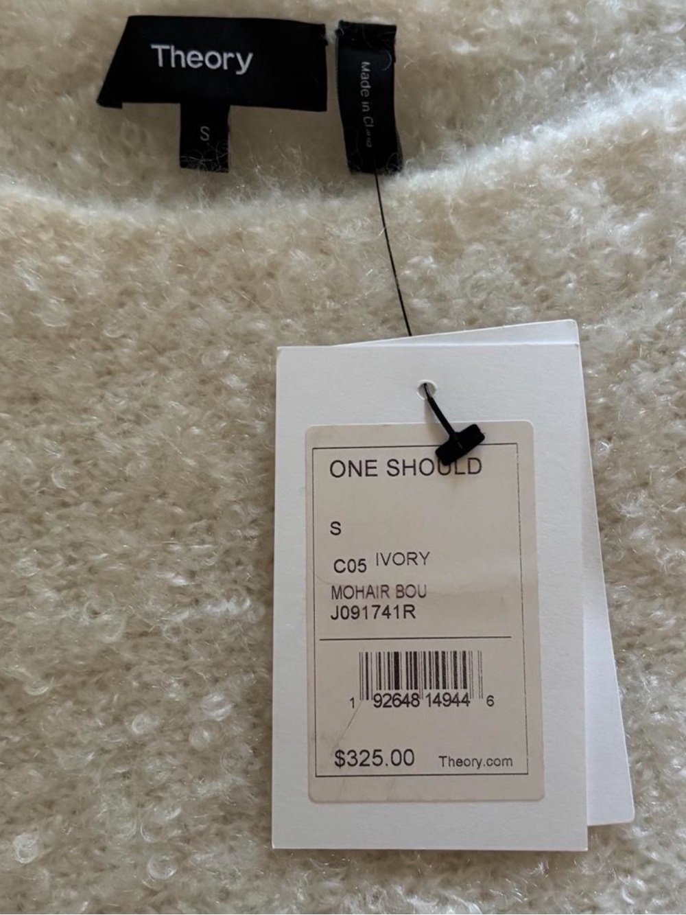 Theory Cream Off-Shoulder Fuzzy Mohair Blend  Knit Sweater - Picture 6 of 8